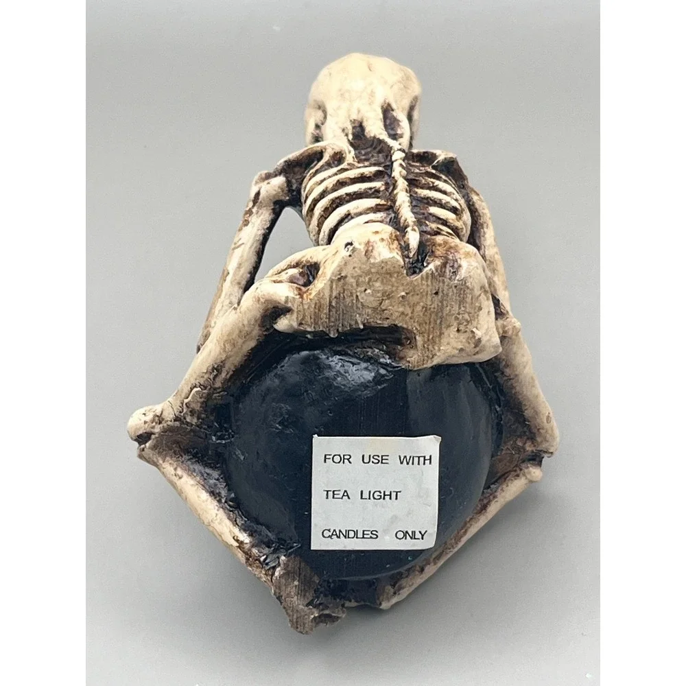 Skeleton Sitting w/ Cauldron Tea Light Candle Holder Gothic Resin Decor‎ 3.5